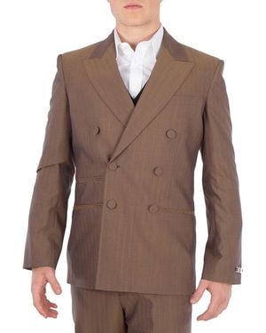 Burberry Herringbone Double-Breasted Wool Blazer, Brand Size 48R (Us - Brown