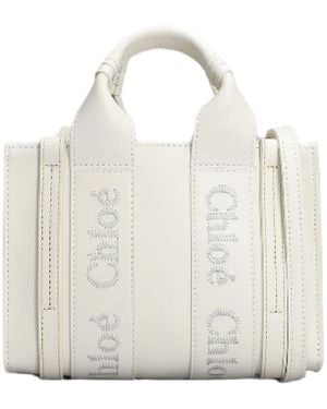 Chloé Mini Woody Leather Tote Bag - White