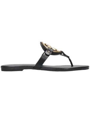 Tory Burch Miller Soft Metal Logo Sandals - Black