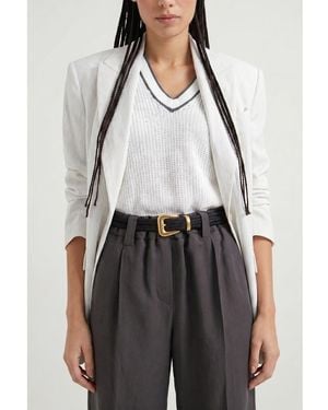 Brunello Cucinelli Woven Belt With Buckle - Gray
