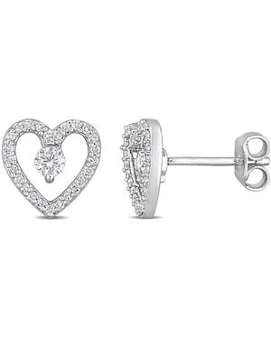 Amour 1/3 Ct Tgw Topaz And 1/5 Ct Tdw Diamond Open Heart Stud Earrings - Metallic
