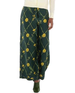 Burberry Dandelion Floral-Print Flared Pants, Brand Size 4 Us - Green