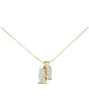 Haus of Brilliance 14K 1 5/8 Cttw Princess And Baguette Diamond Duo Bar Pendant Necklace - Metallic