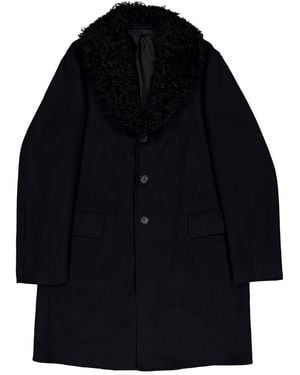 Roberto Cavalli Midnight Wool Coat With Leather Trim, Brand Size 50 Us - Black
