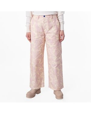 Burberry Rose-Print High Waist Cotton Trousers, Brand Size 4 Us - Pink
