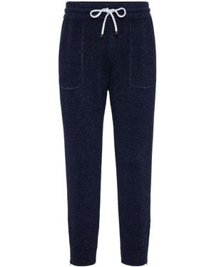 Brunello Cucinelli Cotton Linen Ribbed Jogger Trousers, Size Medium - Blue