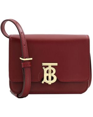 Burberry Dark Carmine Mini Tb Leather Crossbody - Red