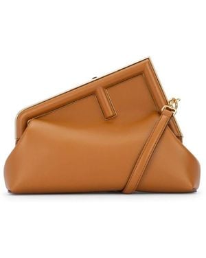 Fendi First Midi Nappa Leather Clutch - Brown