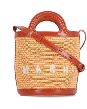 Marni Logo Embroidered Bucket Bag - Brown