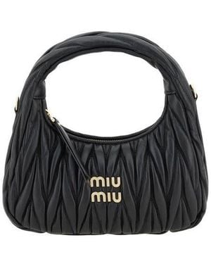 Miu Miu Quilted Matelass Leather Shoulder Bag - Black