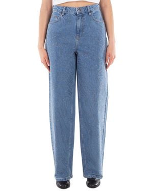 ROTATE BIRGER CHRISTENSEN Ladies Light Denim Rhinestone Wide Leg Jeans - Blue