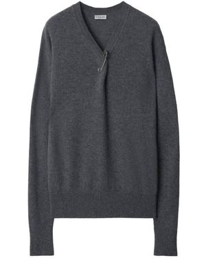 Burberry V-Neck Cashmere Jumper - Grey