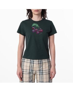 Burberry Crystal-Embellished Cherry Cotton T-Shirt - Green