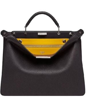 Fendi Peekaboo Leather Briefcase - Black