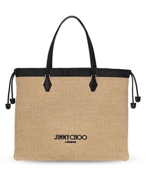 Jimmy Choo Drawstring Logo Embroidered Tote Bag - Natural