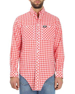 Burberry Gingham Cotton Cut-Out Hem Oversized Shirt - Red