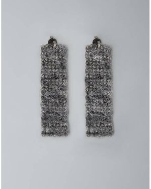 Brunello Cucinelli Argento 925 Textured Drop Earrings, Size - Grey