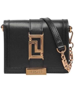 Versace Greca Mini Chain Wallet - Black