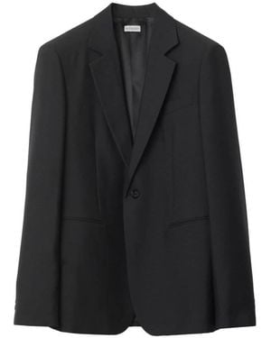 Burberry Single-Breasted Tailored Wool Blazer, Brand Size 44 Us - Black