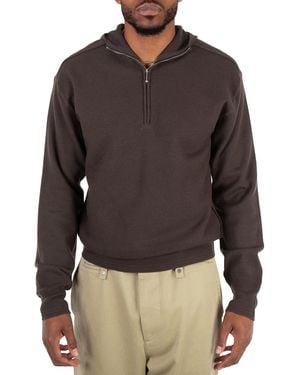 Burberry Half-Zip Wool Hooded Sweatshirt - Grey