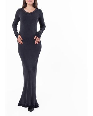 Balenciaga Distressed Lace-Trim Long Sleeve Maxi Dress - Blue