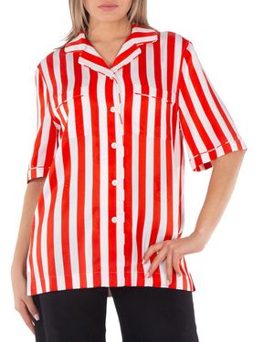 Burberry Tabi Striped Silk Pyjama Shirt, Brand Size 8 (Us - Red