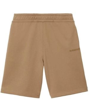 Burberry Raphael Logo Embroidered Cotton Shorts - Natural
