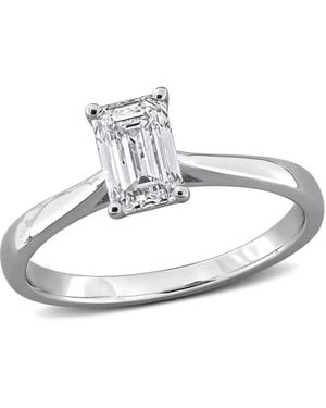 Created Forever 1Ct Tgw Emerald And Round-Cut Lab Grown Diamond Engagement Ring - Metallic