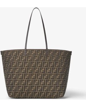Fendi Ff Jacquard Striped Pequin Reversible Shopper Bag - Brown