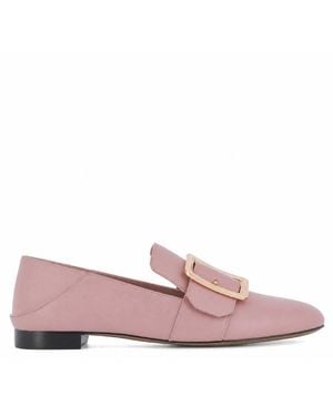 Bally Janelle Buckle Leather Loafers, Brand Size 37.5 Us - Grey