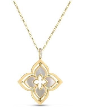 Roberto Coin 18K Venetian Princess Pirouette Pave Diamond & Mother Of Pearl Flower Necklace - Metallic