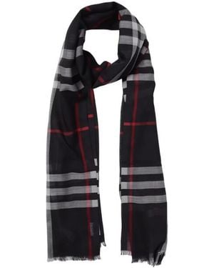 Burberry Giant Check Wool-Silk Gauze Scarf - Black