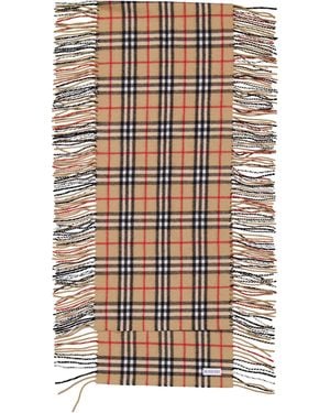Burberry Check Cashmere Fringed Happy Scarf - Natural
