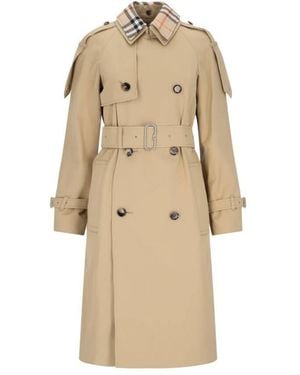 Burberry Long Gabardine Belted Trench Coat, Brand Size 10 Us - Natural