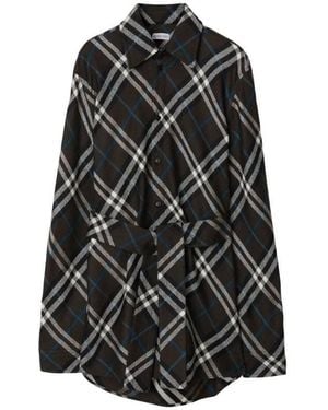 Burberry Check-Pattern Belted Shirt, Brand Size 4 Us .00 - Black