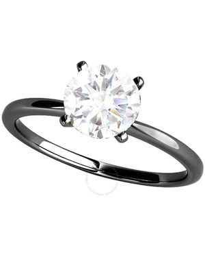Maulijewels 10K Solid 1.00 Carat Diamond Moissanite Rhodium Plated Solitaire Engagement Ring For - White