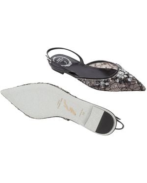 Rene Caovilla Hina Crystal Lace Slingback Flats - Metallic
