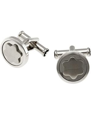 Montblanc Star Snowcap Stainless Steel Round Cufflinks 116660 - Metallic