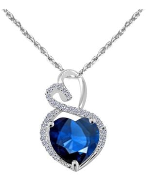 Maulijewels 4 Carat Heart Shape Sapphire Gemstone And Diamond Pendant - Blue