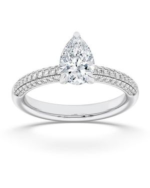 Mure And Co 1.5Ctw Pear Shaped Lab Grown Diamond (F/Vvs) Three Row Micro Pave Engagement Ring - White