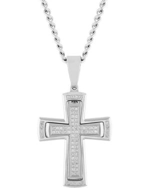 Robert Alton 3/8Ctw Diamond Stainless Steel Stacked Cross Pendant - Metallic
