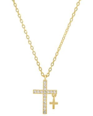 Kylie Harper 14K Over Cz Double Cross Pendant - Metallic