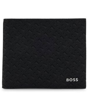 BOSS Perforated Monogram Motif Billfold Wallet - Black