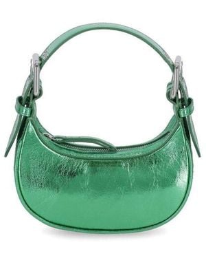 BY FAR Metallic Zipped Shoulder Bag - Green