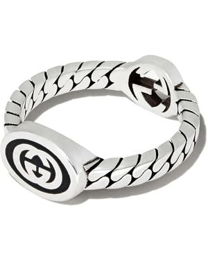 Gucci Ladies Sterling Wide Ring With Interlocking G - Metallic