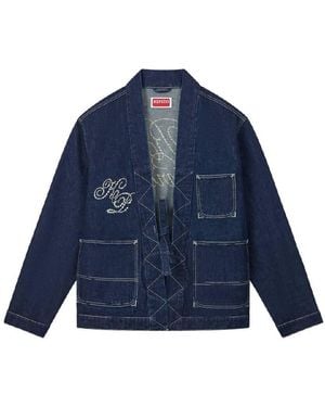 KENZO Embroidered Kimono Denim Jacket - Blue