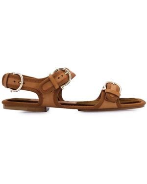 Ferragamo Salvatore Ladies Nomadic Stories Leather Buckle Sandals - Brown