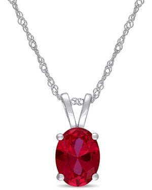 Amour Created Ruby Solitaire Pendant With Chain - Red