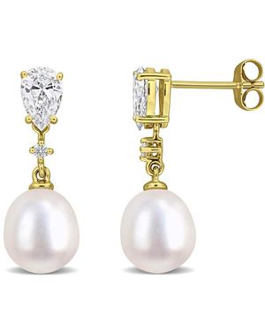 Created Forever 8-8.5Mm Cultured Freshwater Pearl And 1Ct Tw Lab-Grown Diamond Drop Earrings - Metallic