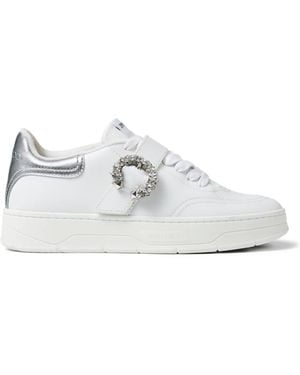 Jimmy Choo Osaka Crystal Buckle Low-Top Trainers, Brand Size 35 Us - White